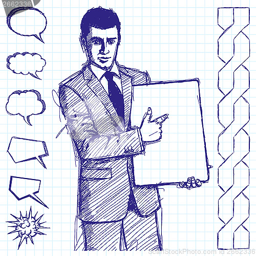 Image of Sketch Businessman With Empty Write Board