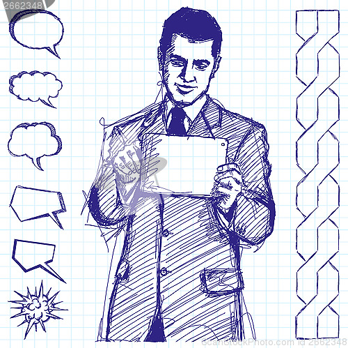 Image of Sketch Businessman With Touch Pad