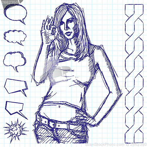 Image of Sketch Cute Woman Shows OK