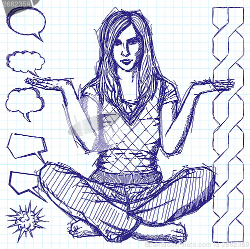 Image of Sketch Woman In Lotus Pose With Open Hands