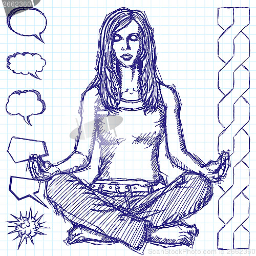 Image of Sketch Woman Meditation In Lotus Pose