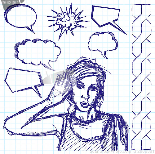 Image of Sketch Woman Overhearing Something