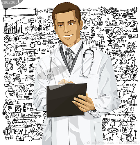 Image of Vector Doctor Man With Clipboard