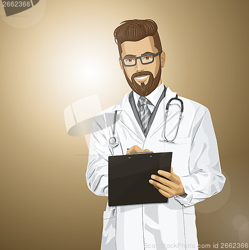 Image of Vector Hipster Doctor Man With Clipboard