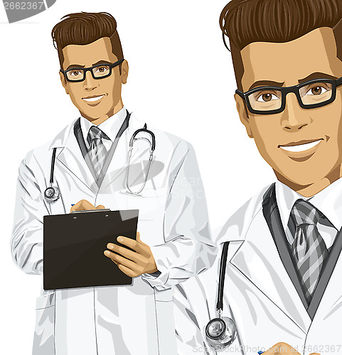 Image of Vector Hipster Doctor Man With Clipboard