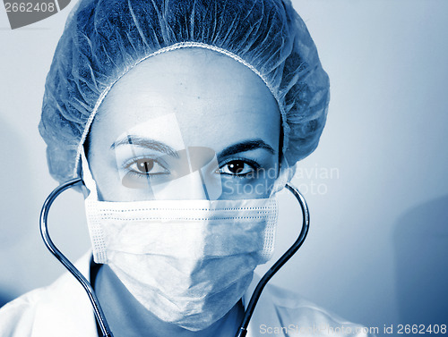 Image of Portrait of a young doctor with stethoscope.