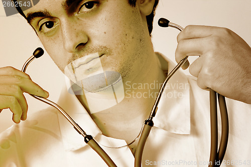 Image of Portrait of a young doctor with stethoscope.