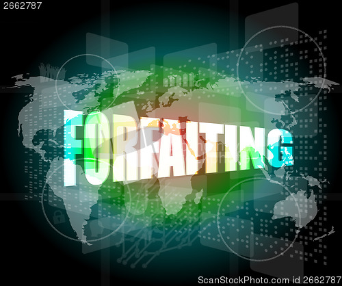 Image of forfaiting word on digital touch screen