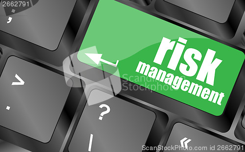 Image of Keyboard with risk management button, internet concept