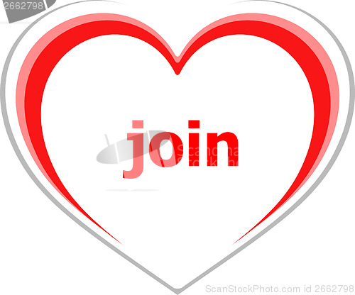 Image of business concept, join word on love heart