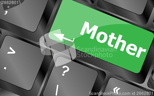 Image of Keyboard with mother word on computer button