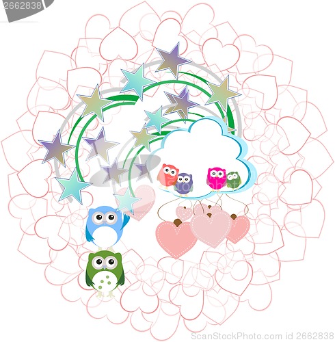 Image of Background with couple of owls and love hearts