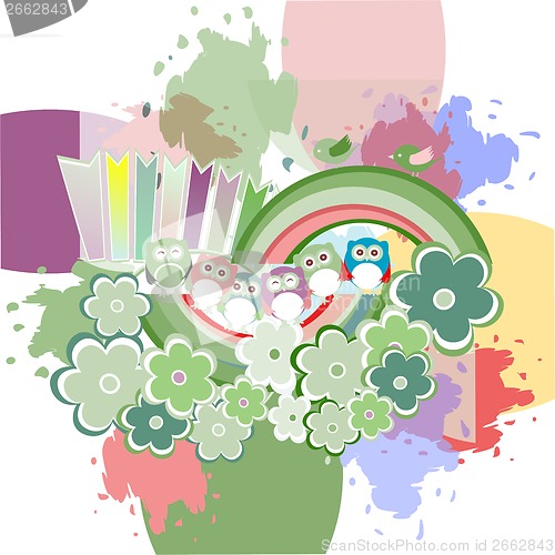 Image of Background with owl, flowers and birds