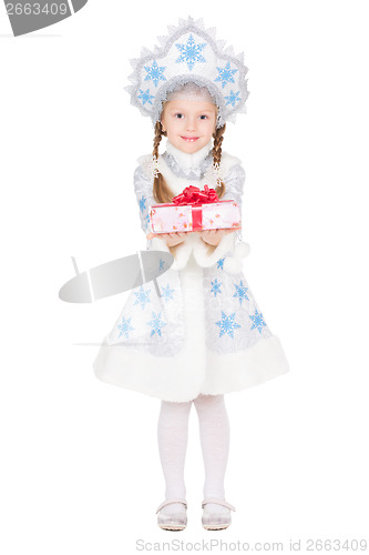 Image of Little girl in snow maiden costume
