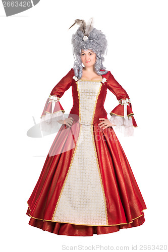 Image of Woman in red queen dress