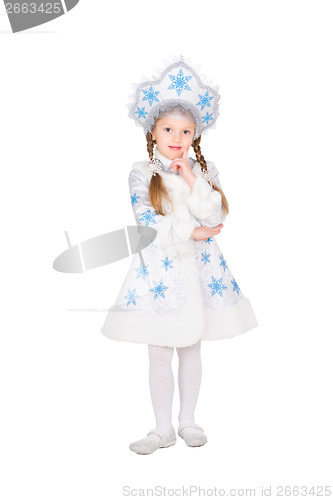 Image of Little girl in snow maiden costume