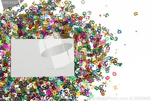 Image of small color numbers confetti on white