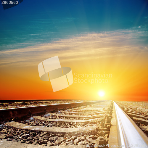 Image of good sunset over railroad closeup