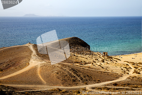 Image of in lanzarote spain pond  rock stone   coastline and summer in la