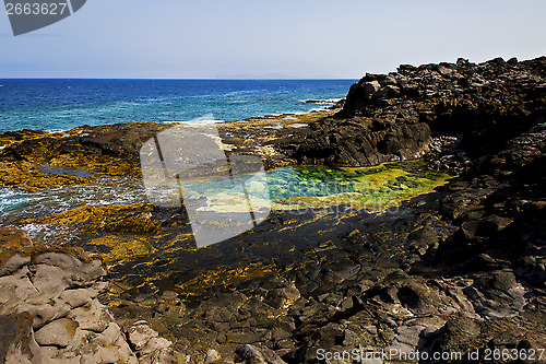 Image of landscape rock stone sky cloud beach