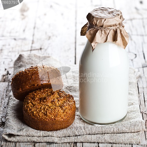 Image of bottle of milk and fresh baked bread