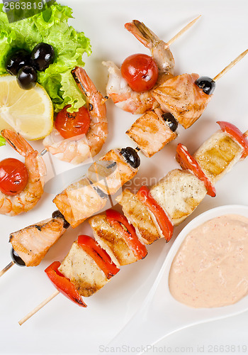 Image of grilled salmon and shrimps