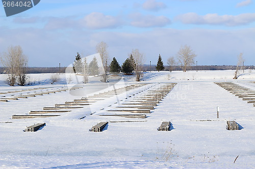 Image of Boat slips on frozen marina