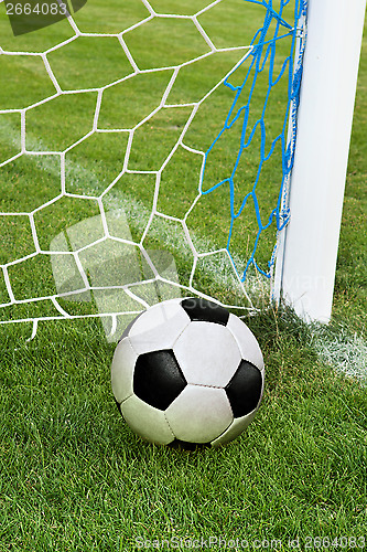 Image of soccer ball in goal net