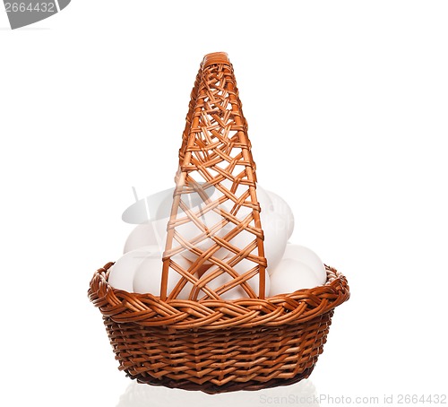 Image of Eggs in wicker basket