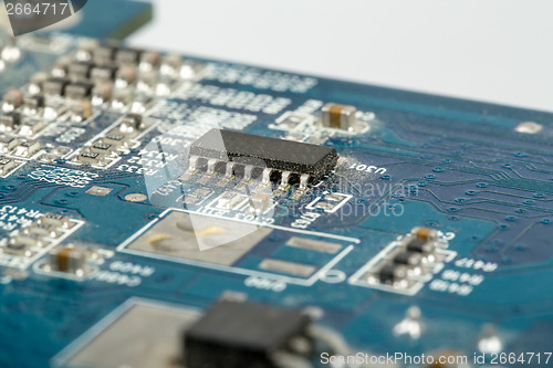 Image of Close up of computer circuit motherboard