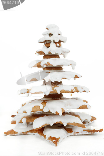 Image of christmas gingerbreads tree on white background