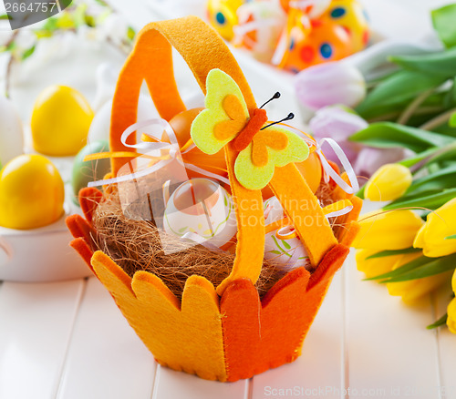 Image of Easter still life with fresh tulips 