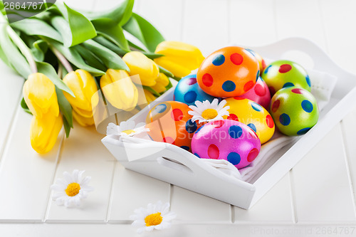 Image of Easter still life with fresh tulips 