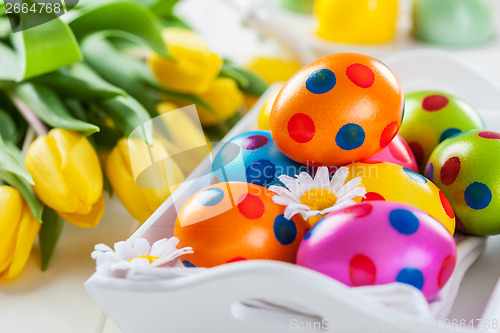 Image of Easter still life with fresh tulips 