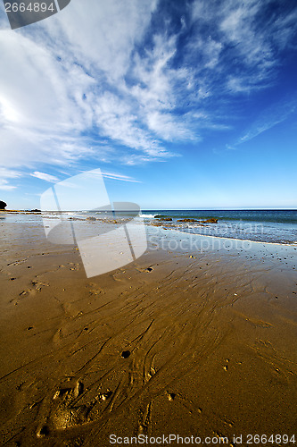 Image of footstep in lanzarote    cloud beach    coastline and summer 