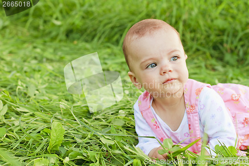 Image of Sweet baby girl lying on grass