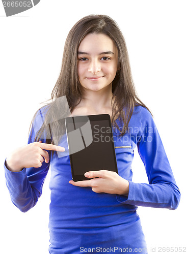 Image of Happy teen girl with digital tablet 