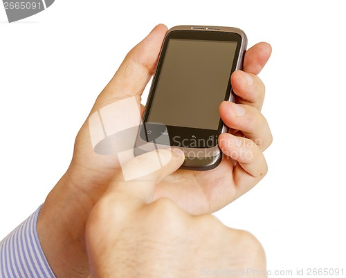 Image of Holding Mobile Smart Phone In Hand