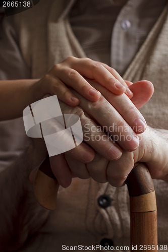 Image of grandfather and granddaughter hands