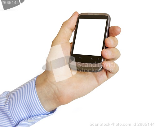 Image of Holding Mobile Smart Phone In Hand