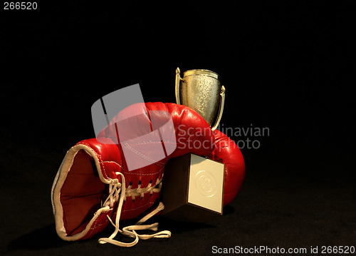 Image of red boxing glove holding a shining cup