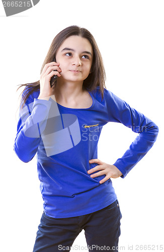 Image of Teenage girl thinking for an answer on smartphone