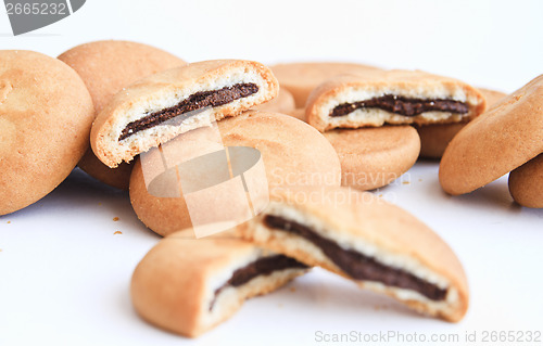 Image of biscuits filled with chocolate 