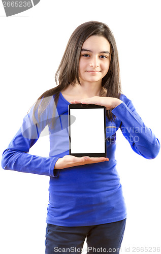 Image of Happy teen girl with digital tablet