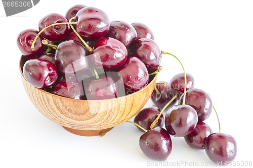 Image of Fresh Cherries in a wooden bowl