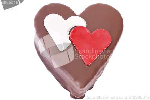 Image of Heart shaped slice of a chocolate-cake