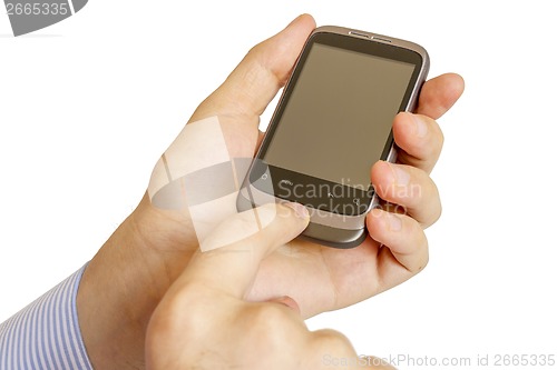 Image of Holding Mobile Smart Phone In Hand