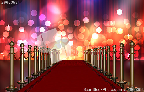 Image of red carpet entrance with Multi Colored Light Burst