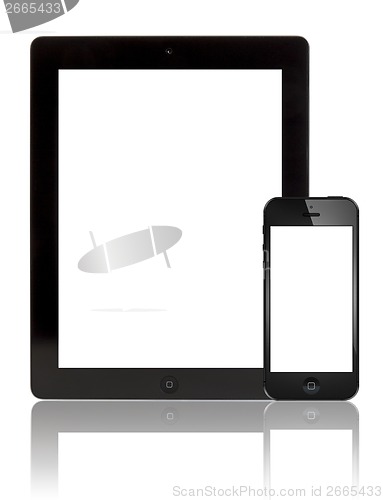 Image of Digital tablet and smart phone with blank screen