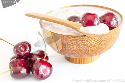 Image of fresh cherries fruits with yogurt